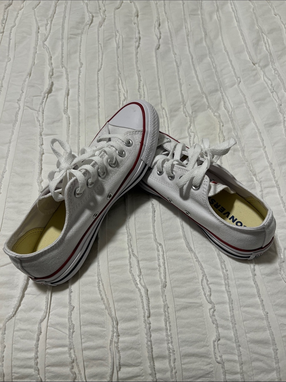 Converse Women’s White Canvas Low Top Sneakers with Red Trim